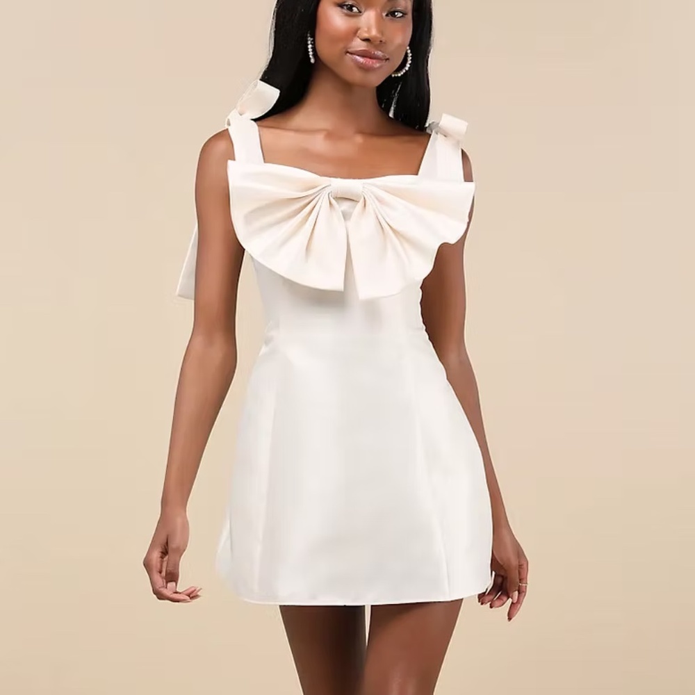 NWT Lulus Cream Bow Mini Dress Bridal Mini Corset Back Dress